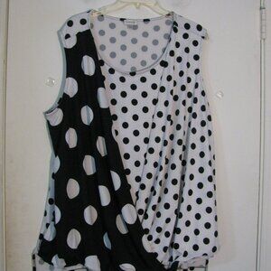* 2/$15 Avenue Plus Size Blouse 22 24 Black White Polka Dots Faux Wrap Style Top